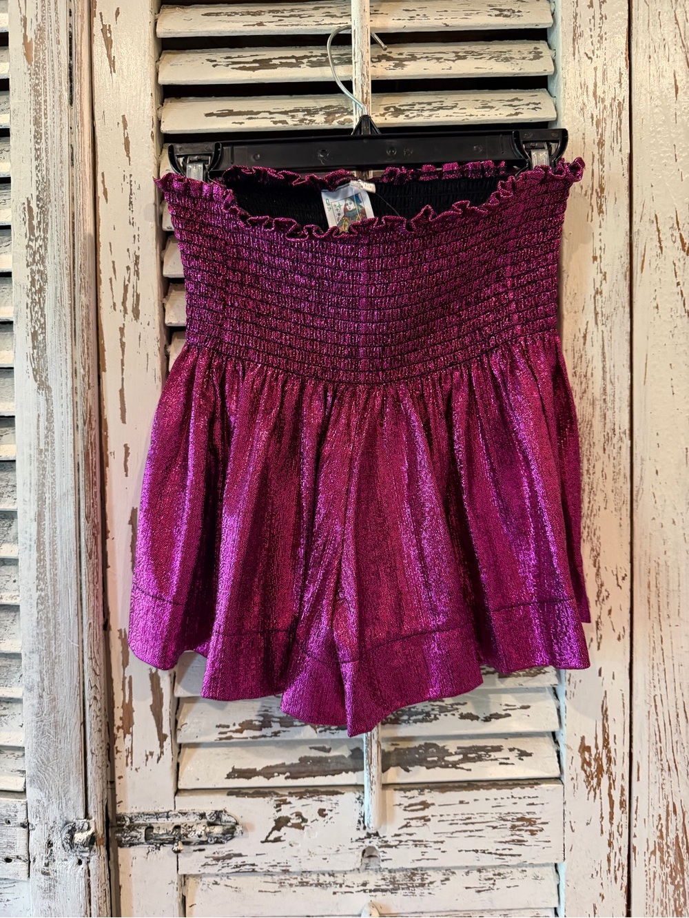QUEEN OF SPARKLES Metallic Magenta Smocked Swing Shorts